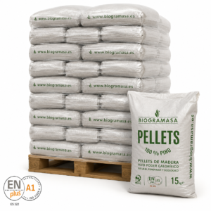 Palet de pellets Biogramasa en sacos de 15 kg para calefacción
